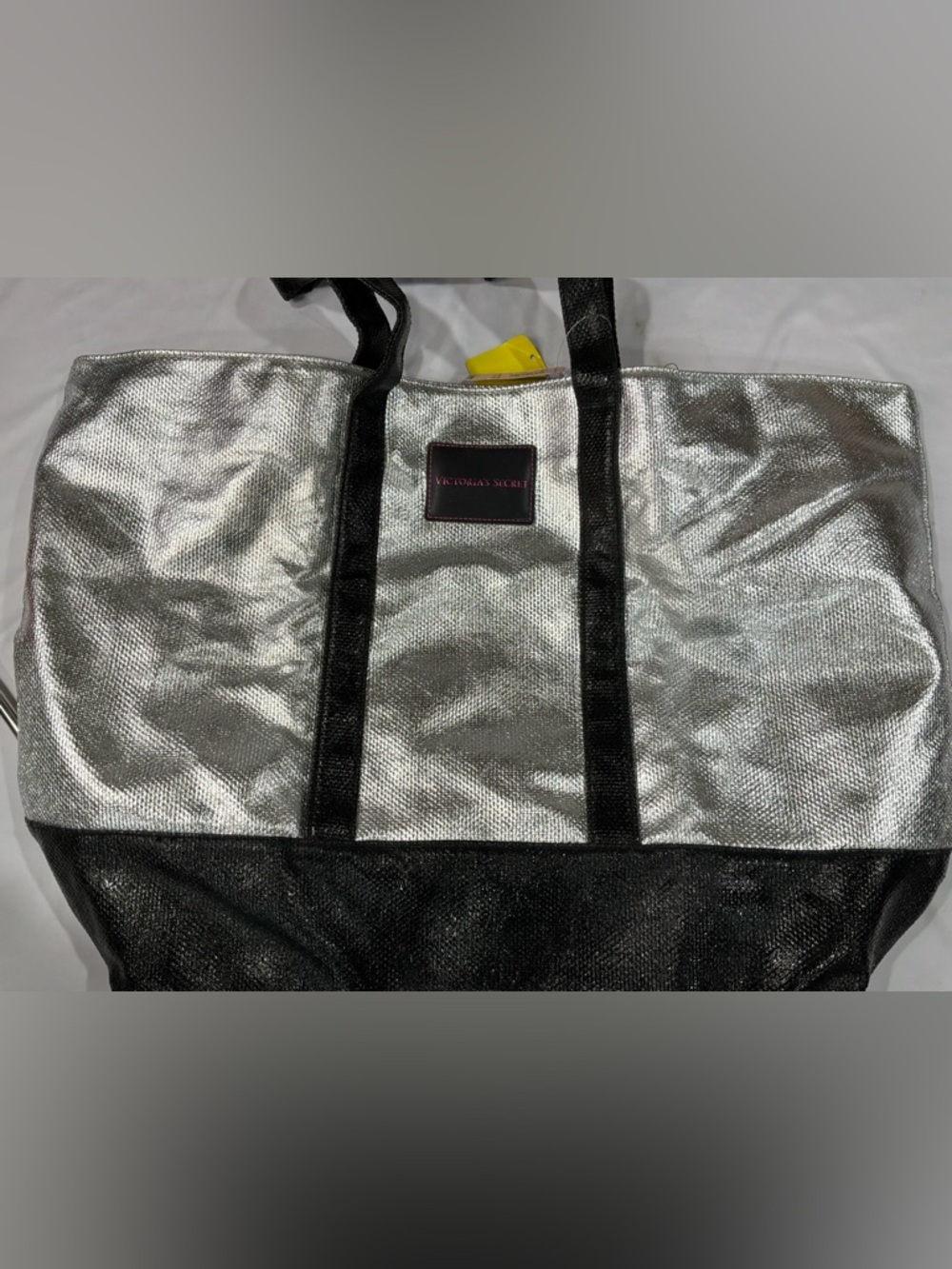 Victoria's Secret Metallic Silver and Black Tote NWT